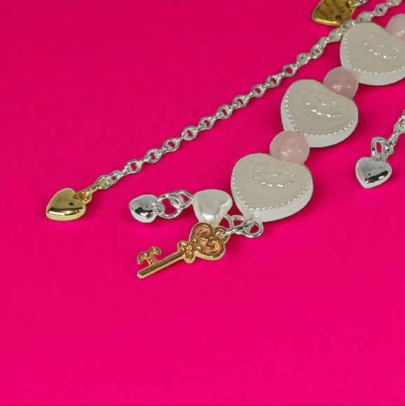 Bag Charm Purse Accessory Morganite Pearls Hearts Pink Tassel Retro Revival Y2k - Picture 2 of 15